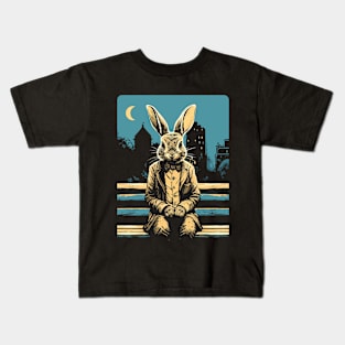 Rabbit on a park bench, Moon, Bunny Lovers Kids T-Shirt